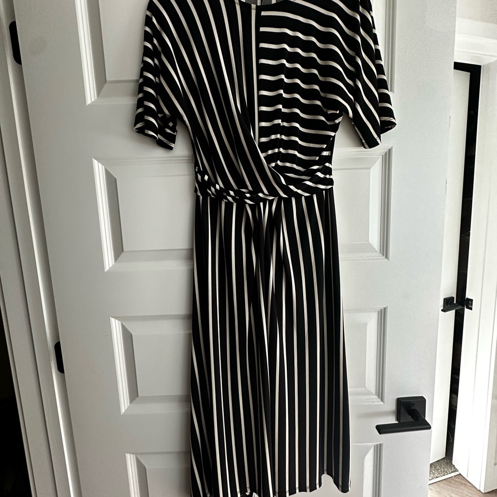 Topshop Asymmetrical Black and White Striped Midi Dress